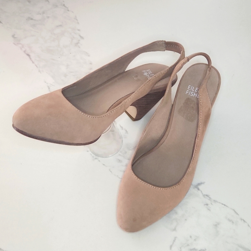 Eileen Fisher Milla Matte Leather Tan Sz 6 Slingback Pump Heels Shoes GUC